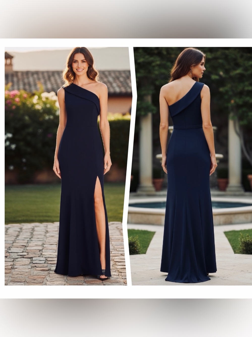 AQUA Off Shoulder Crepe Evening Gown In Navy